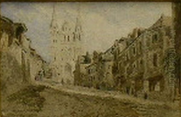 View Of The Cathedral At Angers Oil Painting by George Robert Lewis