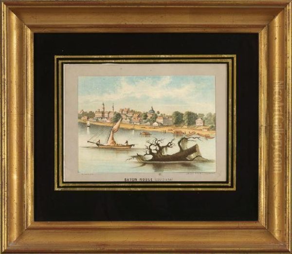 View Ofbaton Rouge From The Mississippi River Oil Painting by Henry Lewis