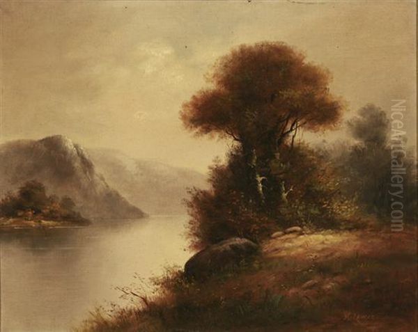 Mountain River Landscape Oil Painting by Henry Lewis