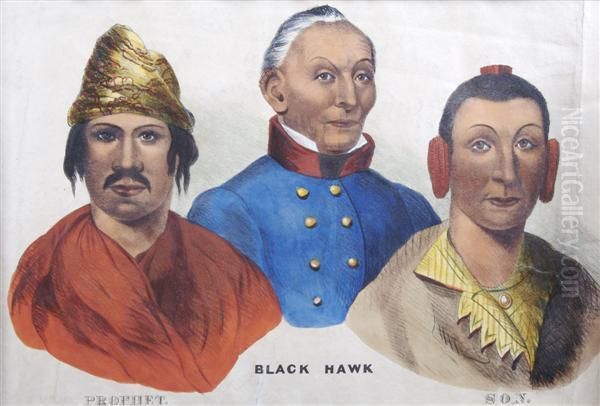 Portrait Of Black Hawk With His Son And The Winnebago Prophet Oil Painting by James Otto Lewis