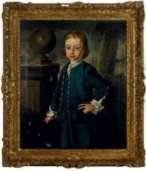 Portrait Of A Young Boy Wearing A Blue Coat, Standing In Alandscape Oil Painting by John Frederick Lewis