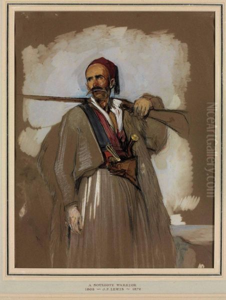 A Suliot Warrior, With His Gun Over One Shoulder Oil Painting by John Frederick Lewis