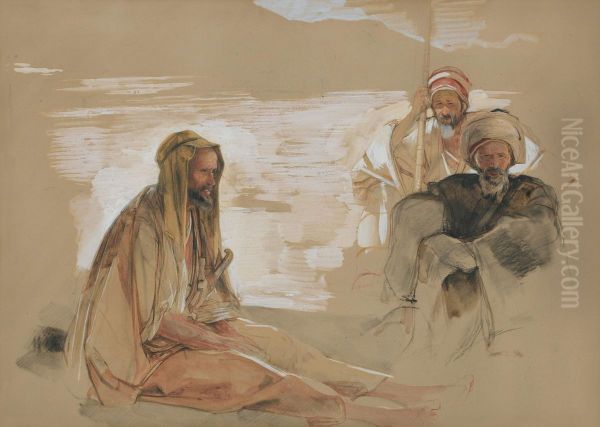 Study Of Three Arabs Oil Painting by John Frederick Lewis