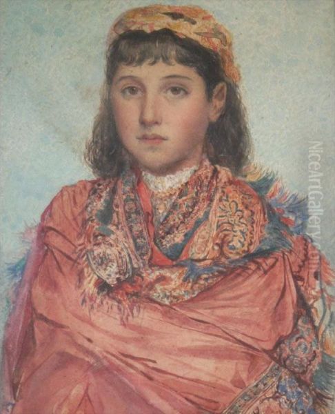 Girl In A Patterned Shawl Oil Painting by John Frederick Lewis