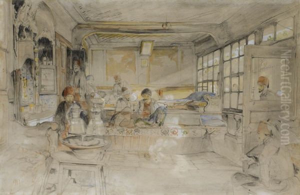 A Coffee House, Istanbul Oil Painting by John Frederick Lewis