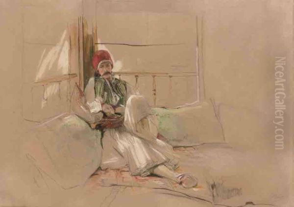 A Corfiote Warrior Reclining Among Cushions Oil Painting by John Frederick Lewis