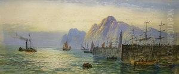 Harbour Scene With Cliffs Oil Painting by Lennard Lewis