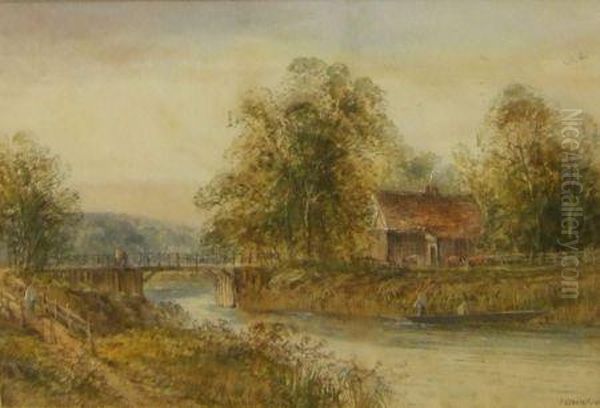 River Scene With Figures In A Punt Oil Painting by Lennard Lewis