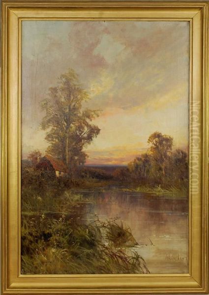 Cottage By A River Landscape Oil Painting by Walter Lewis