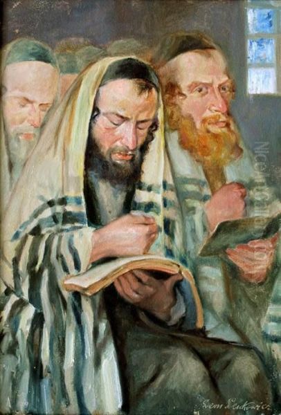 Modlacy Sie Zydzi Oil Painting by Leon Lewkowicz