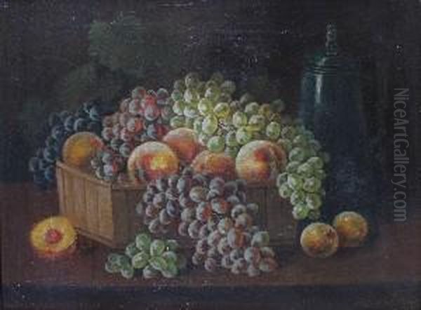 Still Life With Peaches And Grapes Oil Painting by James Lewy