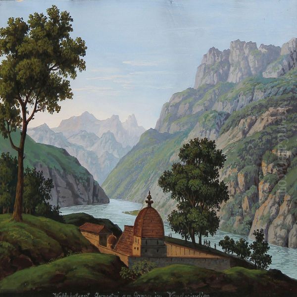 Walfahrtsort Gangotri Am Ganges In Vorderindien Oil Painting by Joseph Lexa