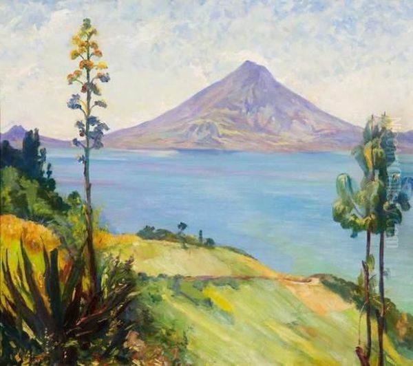 Tropical Landscape Around Lake Atitla In Guatemala Oil Painting by Kurt Leyde