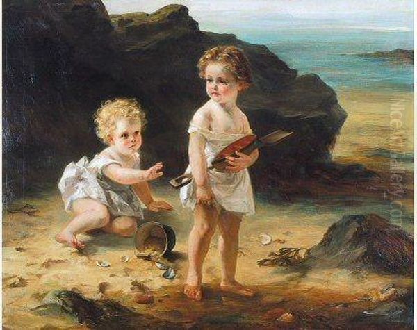 Twee Kinderen Op Het Strand Oil Painting by Otto Theodore Leyde