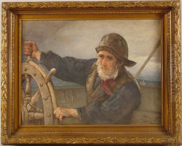 Atthe Helm Oil Painting by Otto Theodore Leyde