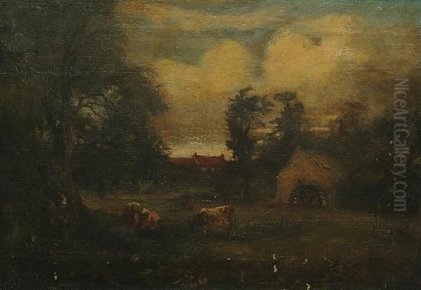 Cows Grazing By A Watermill Oil Painting by Otto Theodore Leyde