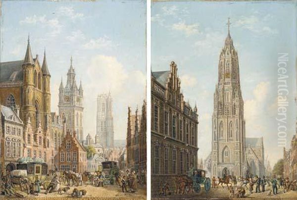 Views Of The Town Square Oil Painting by Andries Leyderdorp