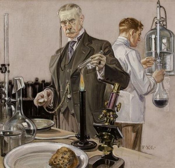 Timing An Experiment, Howard Watch Ad Illustration Oil Painting by Francis Xavier Leyendecker