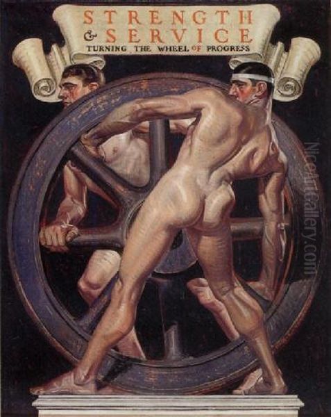 The Spirit Of Transportation (strength And Service Turning The Wheel Of Progress) Oil Painting by Francis Xavier Leyendecker