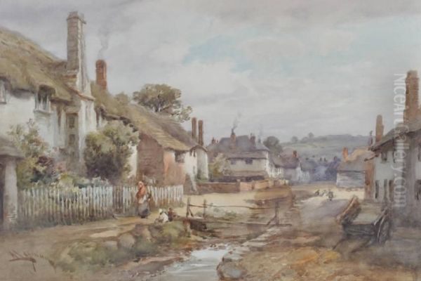 Street Scene In Otterton, Devon Oil Painting by Alfred Leymann