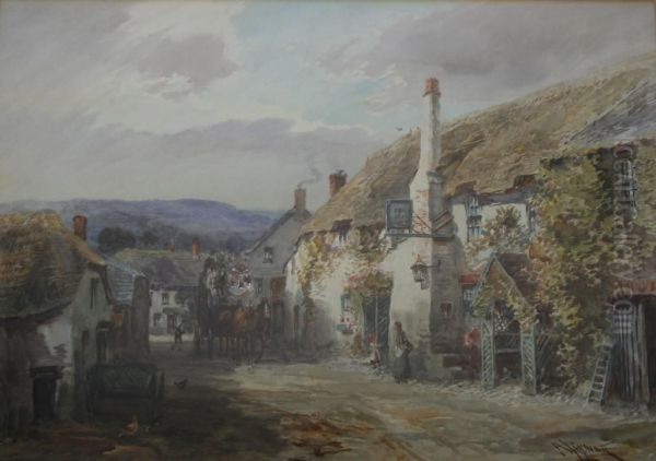 The Arrival Of The Coach, Ship Inn, Porlock Oil Painting by Alfred Leymann