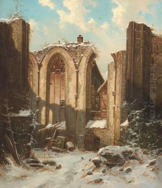 The Remains Of A Monastery In Winter Oil Painting by Carl Julius Leypold