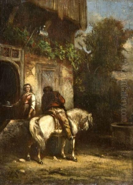 La Halte Du Cavalier Oil Painting by Henri Leys