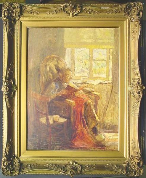 Reading Beside A Window Oil Painting by Piet Leijsing