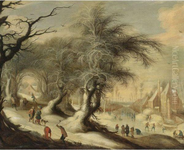 A Winter Landscape Oil Painting by Gijsbrecht Leytens