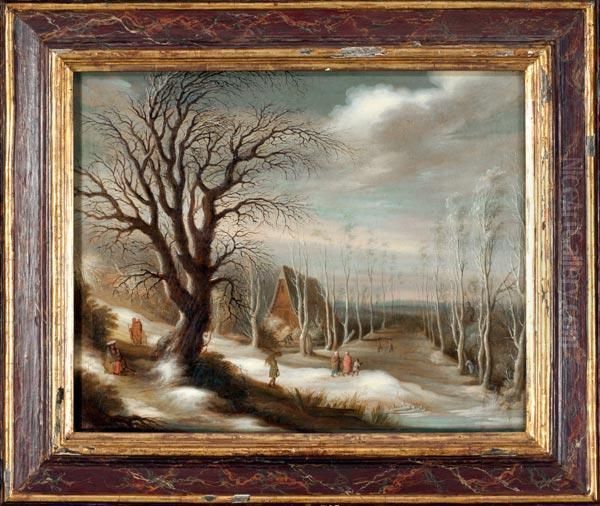 Paesaggio Innevato Con Figure In Cammino Oil Painting by Gijsbrecht Leytens