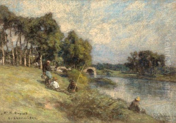 Paysage Fluvial Aux Pecheurs Oil Painting by Leon Augustin Lhermitte