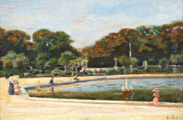 Le Jardin Des Tuilleries Oil Painting by Gaston Theophile Lhuer