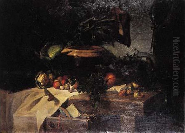 Nature Morte Aux Fruits Et Legumes Oil Painting by Charles Marie Lhuillier