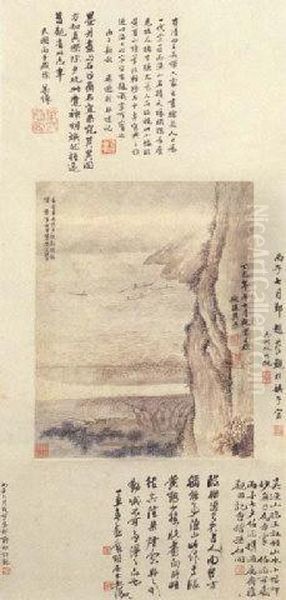 Landscape After Wang Meng Oil Painting by Wu Li