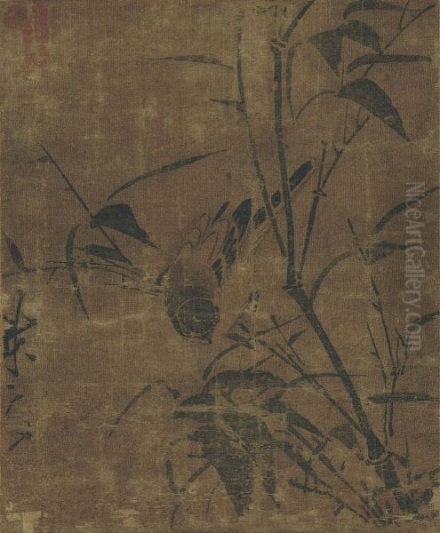 Bamboo And Bird Oil Painting by Lin Liang