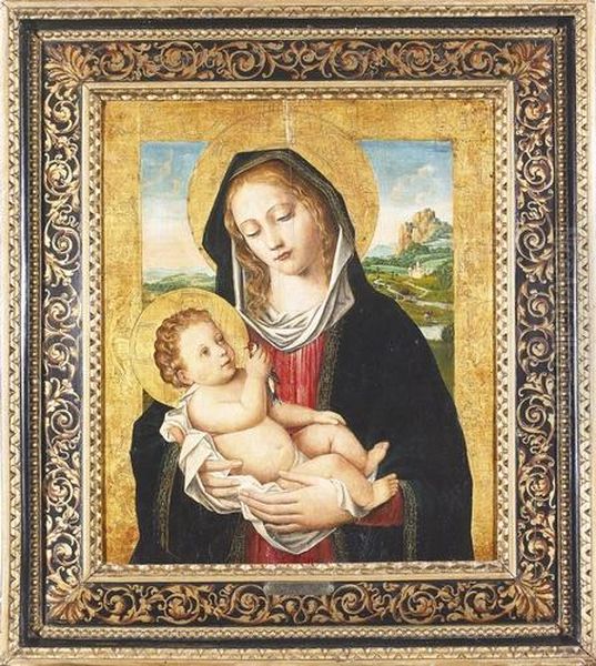 Madonna Mit Kind Und Distelfinken. Oil Painting by Liberale Da Verona