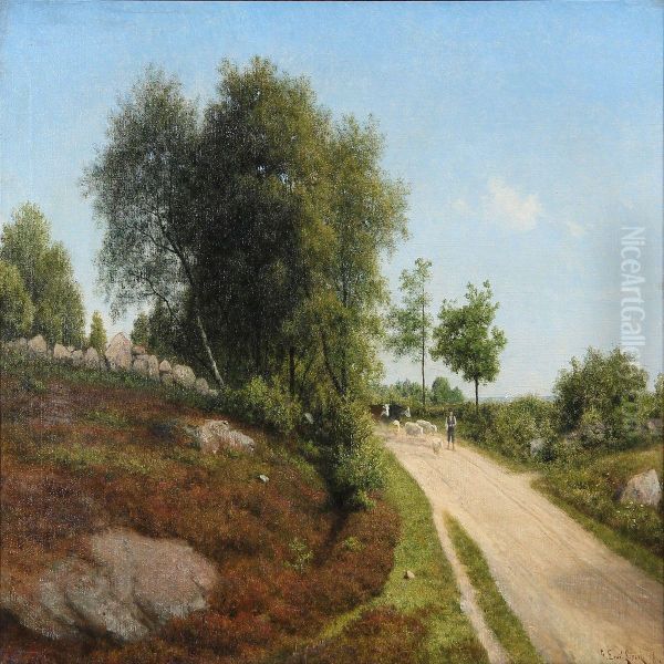 Shepherd On A Road Oil Painting by Georg Emil Libert