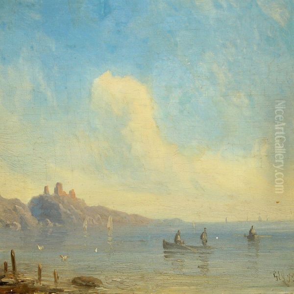 Coastal Scenery With Boats Oil Painting by Georg Emil Libert