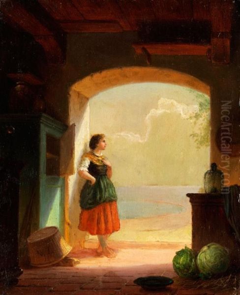 Junges Madchen Am Toreingang Oil Painting by Wilhelm Lichtenheld