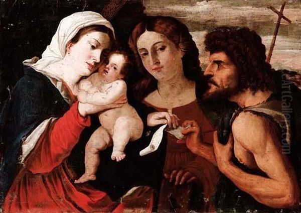 Madonna Con Bambino, Santa Caterina D'alessandria E San Giovanni Battista Oil Painting by Bernardino Licinio