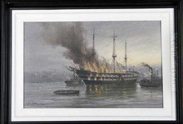 Burning Of The Wellesley Oil Painting by John Davison Liddell