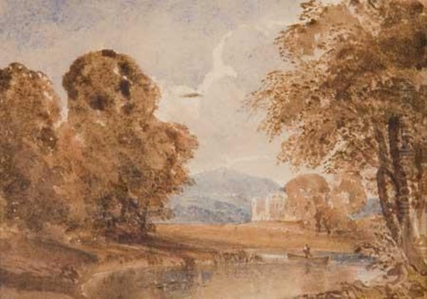 Landscape With A Fisherman On A Pond by Thomas Hodgson Liddell