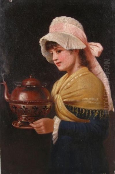 Portrait Of A Young Girl Carrying A Teapot Oil Painting by Charles Sillem Lidderdale