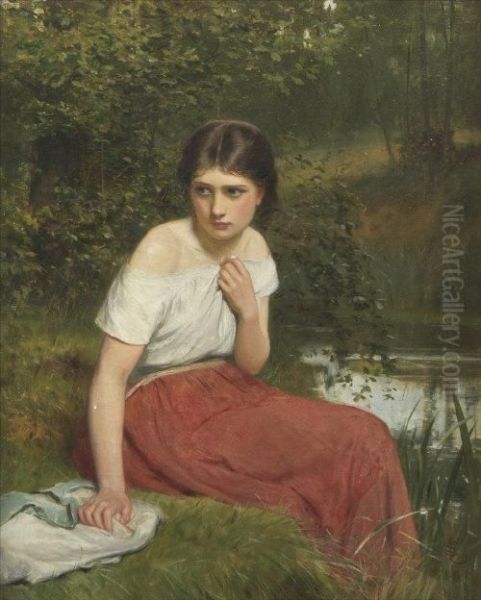 Study Of A Young Girl In Woods Oil Painting by Charles Sillem Lidderdale