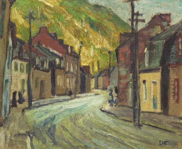 Village Street, Quebec, New Brunswick Oil Painting by Jonas Lie