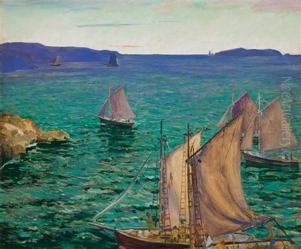 The Emerald Sea At Dawn Oil Painting by Jonas Lie