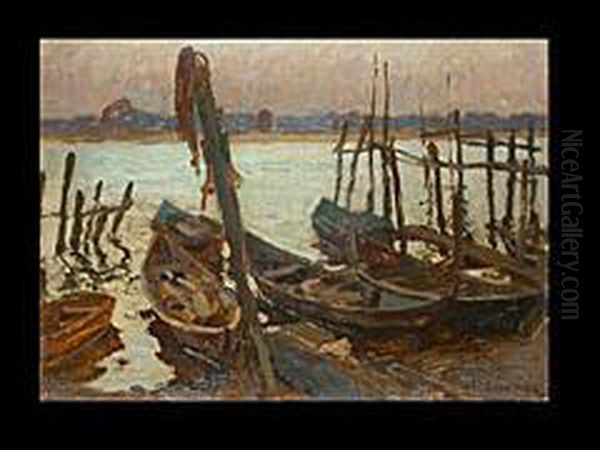 Fischerboote Am Gewasser Oil Painting by Alfred Liedtke