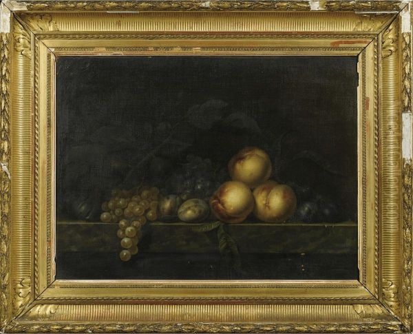 Nature Morte Aux Peches, Prunes, Raisins Et Figues Sur Unentablement De Marbre Oil Painting by Paul Liegeois