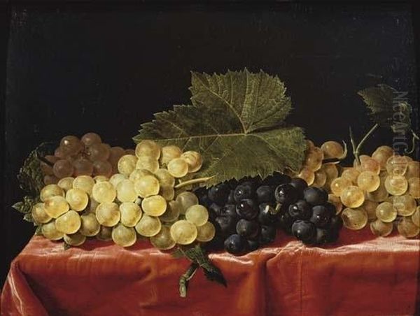 Red And White Grapes On A Draped Table Oil Painting by Paul Liegeois