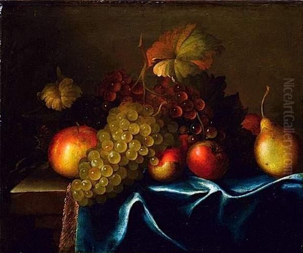 Nature Morte De Fruits Poses Sur Un Entablement Oil Painting by Paul Liegeois